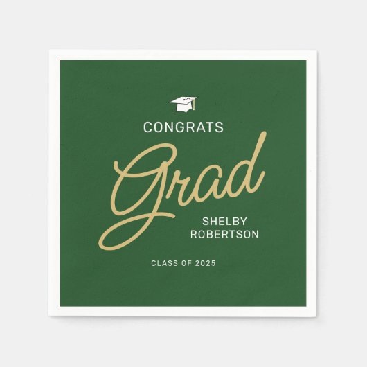 Serviette En Papier Félicitations Grand Moderne Script Vert Graduation (Devant)