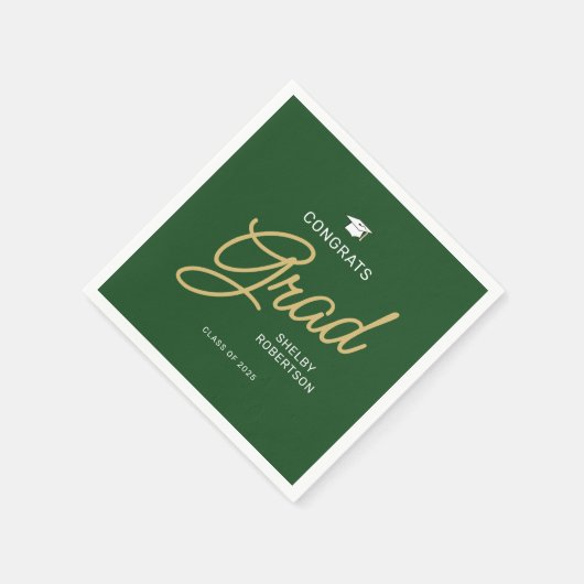 Serviette En Papier Félicitations Grand Moderne Script Vert Graduation (Coin)