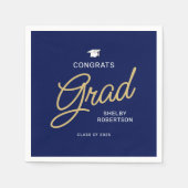 Serviette En Papier Félicitations Grand Script Moderne Marine Bleu Gra (Devant)