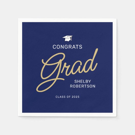 Serviette En Papier Félicitations Grand Script Moderne Marine Bleu Gra (Devant)