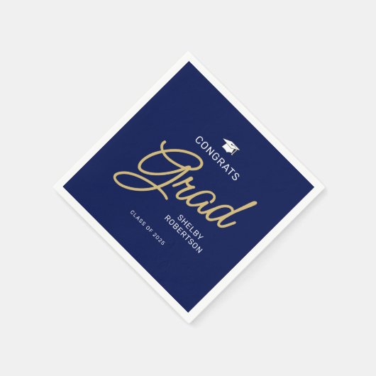 Serviette En Papier Félicitations Grand Script Moderne Marine Bleu Gra (Coin)