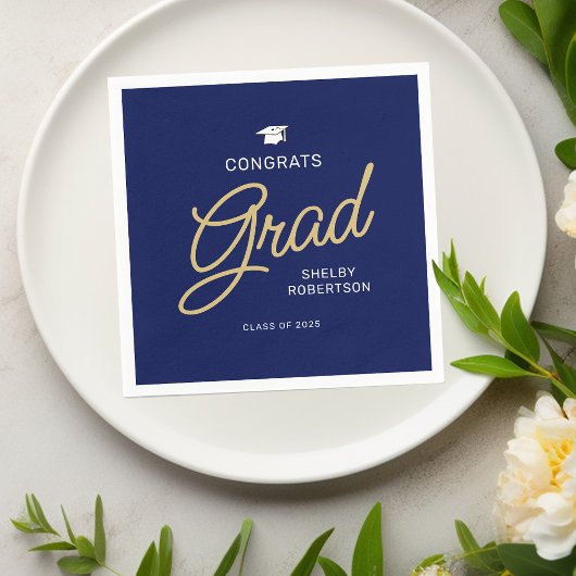 Serviette En Papier Félicitations Grand Script Moderne Marine Bleu Gra