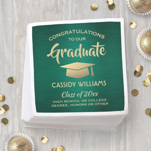 Serviette En Papier Félicitations Green Gold Modern Graduation Party