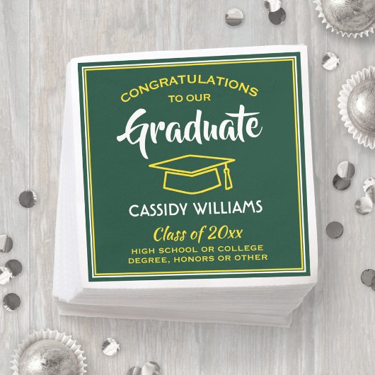 Serviette En Papier Félicitations Green Gold Yellow Graduation Party