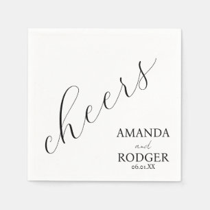Serviette En Papier Félicitations Joli Script Mariage Noir et Blanc 