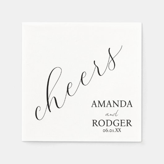 Serviette En Papier Félicitations Joli Script Mariage Noir et Blanc (Devant)