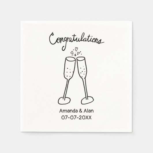 Serviette En Papier Félicitations Mariage Champagne Sketch CUSTOM (Devant)