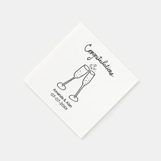 Serviette En Papier Félicitations Mariage Champagne Sketch CUSTOM (Coin)