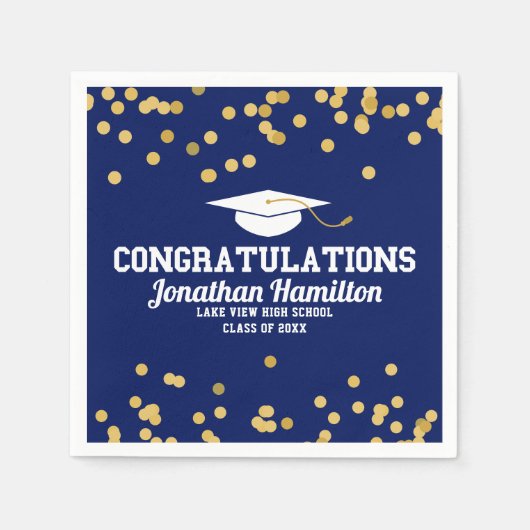 Serviette En Papier Félicitations Marine Blue Gold Grad Party (Devant)