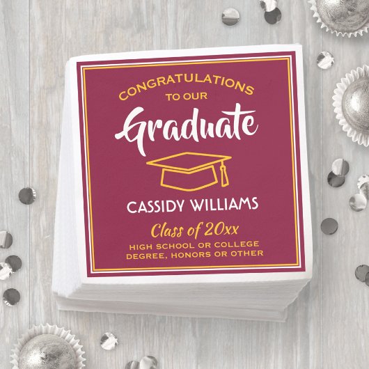 Serviette En Papier Félicitations Maroon Gold Red Yellow Graduation