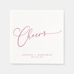 Serviette En Papier Félicitations Minimal Magenta Blanc Écriture Perso
