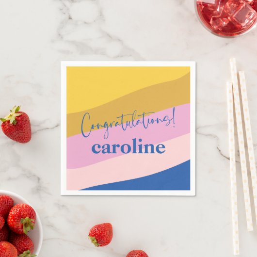 Serviette En Papier Félicitations moderne bleu jaune personnalisé Dipl (En situation)