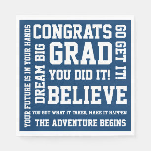 Serviette En Papier Félicitations Moderne Encourageantes Bleu Grad