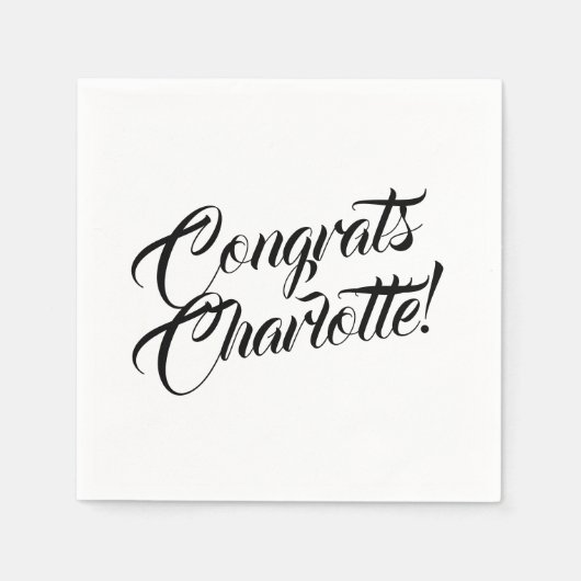 Serviette En Papier Félicitations noir et blanc nom de script personna (Devant)