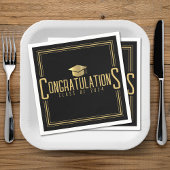 Serviette En Papier Félicitations Noir & Or Promotion Diplômée