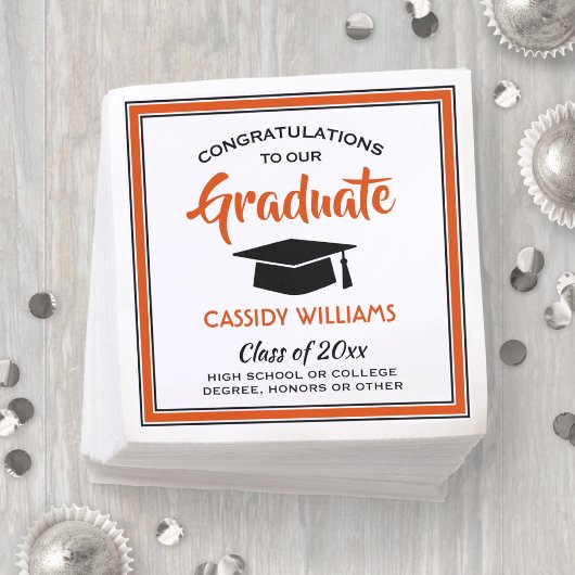 Serviette En Papier Félicitations Orange Black and White Graduation
