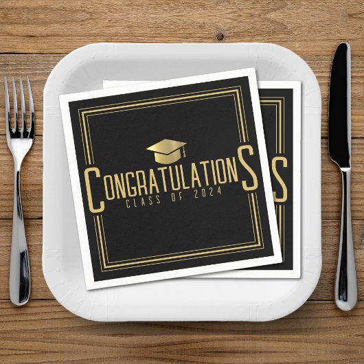 Serviette En Papier Félicitations promotion fin d'études Noir & Or