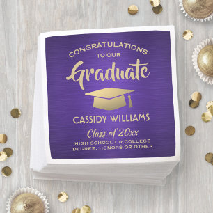 Serviette En Papier Félicitations Purple and Gold Modern Graduation
