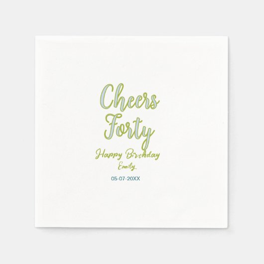 Serviette En Papier félicitations quarante nom vert bleu pastel annive (Devant)