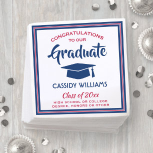 Serviette En Papier Félicitations Red White & Blue Modern Graduation