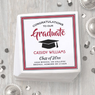 Serviette En Papier Félicitations Rouge Noir Blanc Moderne Graduation