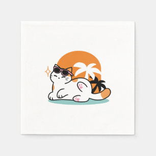 Serviette En Papier Feline fin au soleil - Chat Tropical relaxé