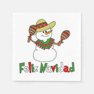 Serviette En Papier Feliz Navidad Dessin Snowman Sombrero Maracas