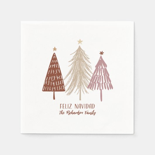 Serviette En Papier Feliz Navidad Joyeux Noël Festif Arbre de Noël (Devant)