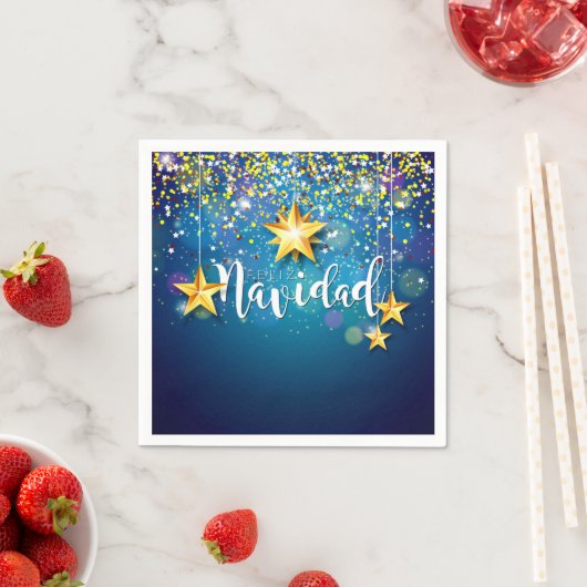 Serviette En Papier Felize Navidad Gold Stars Cocktail de Noël (En situation)