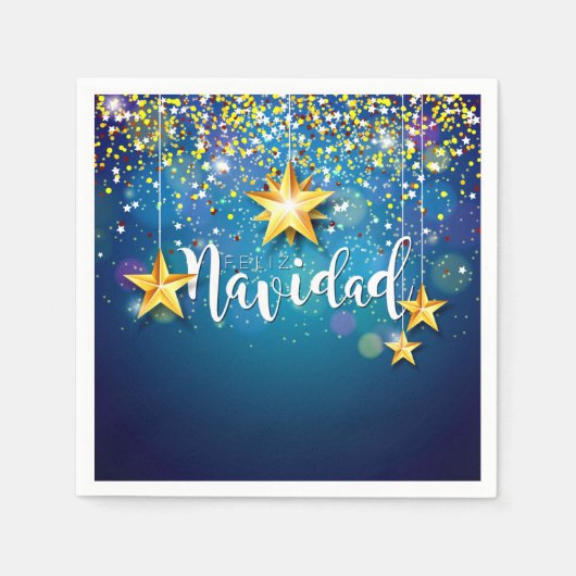 Serviette En Papier Felize Navidad Gold Stars Cocktail de Noël (Devant)