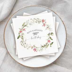 Serviette En Papier Féminin aquarelle rose floral 90e anniversaire