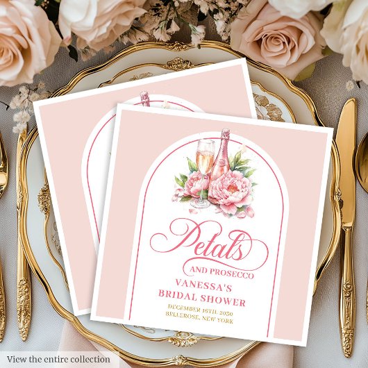 Serviette En Papier Feminine Blush Petals and Prosecco Napkin Design