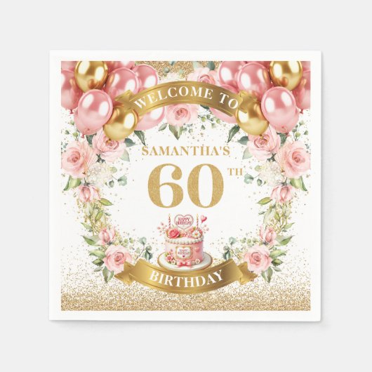 Serviette En Papier Feminine Boho 60th Birthday Napkins Détails Or (Devant)