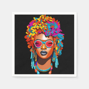 Serviette En Papier Femme afro avec lunettes de soleil, pop art coloré