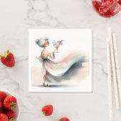 Serviette En Papier Femme Âgée Classique Avec Boisson De Fête (En situation)