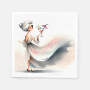 Serviette En Papier Femme Âgée Classique Avec Boisson De Fête