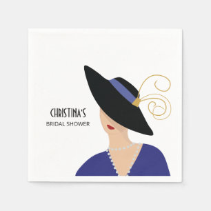 Serviette En Papier Femme Art Déco des années 1930 avec chapeau noir p