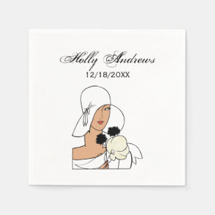 Serviette En Papier Femme Art Déco Vintage avec Fleurs Portant un Chap