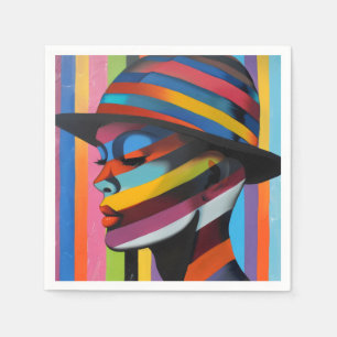 Serviette En Papier Femme au chapeau coloré 3 silhouette saisissante