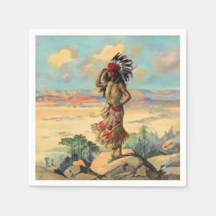 Serviette En Papier Femme Autochtone Américaine Vintage avec Coiffe Ar