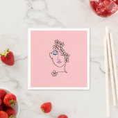 Serviette En Papier Femme Avec Fleurs Ligne Art Rose (En situation)