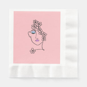 Serviette En Papier Femme Avec Fleurs Ligne Art Rose