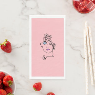 Serviette En Papier Femme Avec Fleurs Ligne Art Rose
