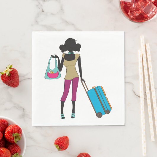 Serviette En Papier Femme Avec Une Valise (En situation)