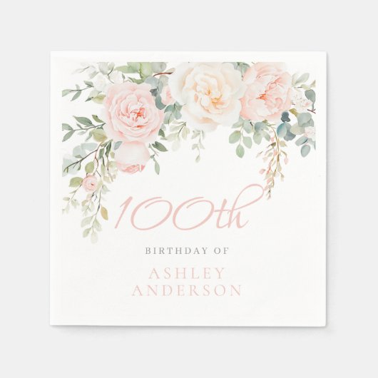 Serviette En Papier Femme blush Élégant 100e anniversaire (Devant)