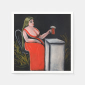 Serviette En Papier Femme courbée avec une tasse de bière (Devant)