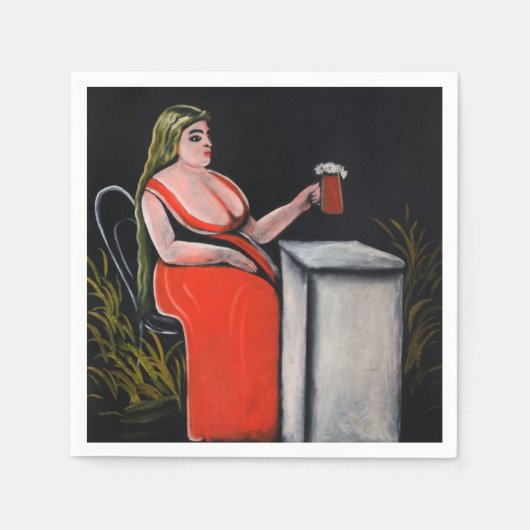 Serviette En Papier Femme courbée avec une tasse de bière (Devant)