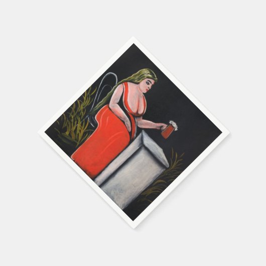 Serviette En Papier Femme courbée avec une tasse de bière (Coin)