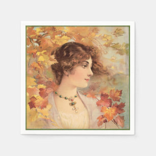 Serviette En Papier Femme d'automne Art Nouveau Imprimé de feuillage d