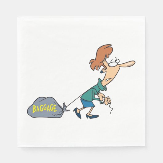 Serviette En Papier Femme drôle transportant des bagages émotionnels (Devant)